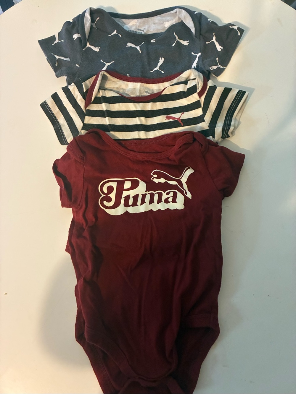 Puma Baby Onesie Trio - Maroon, Navy & White Stripes 12 months